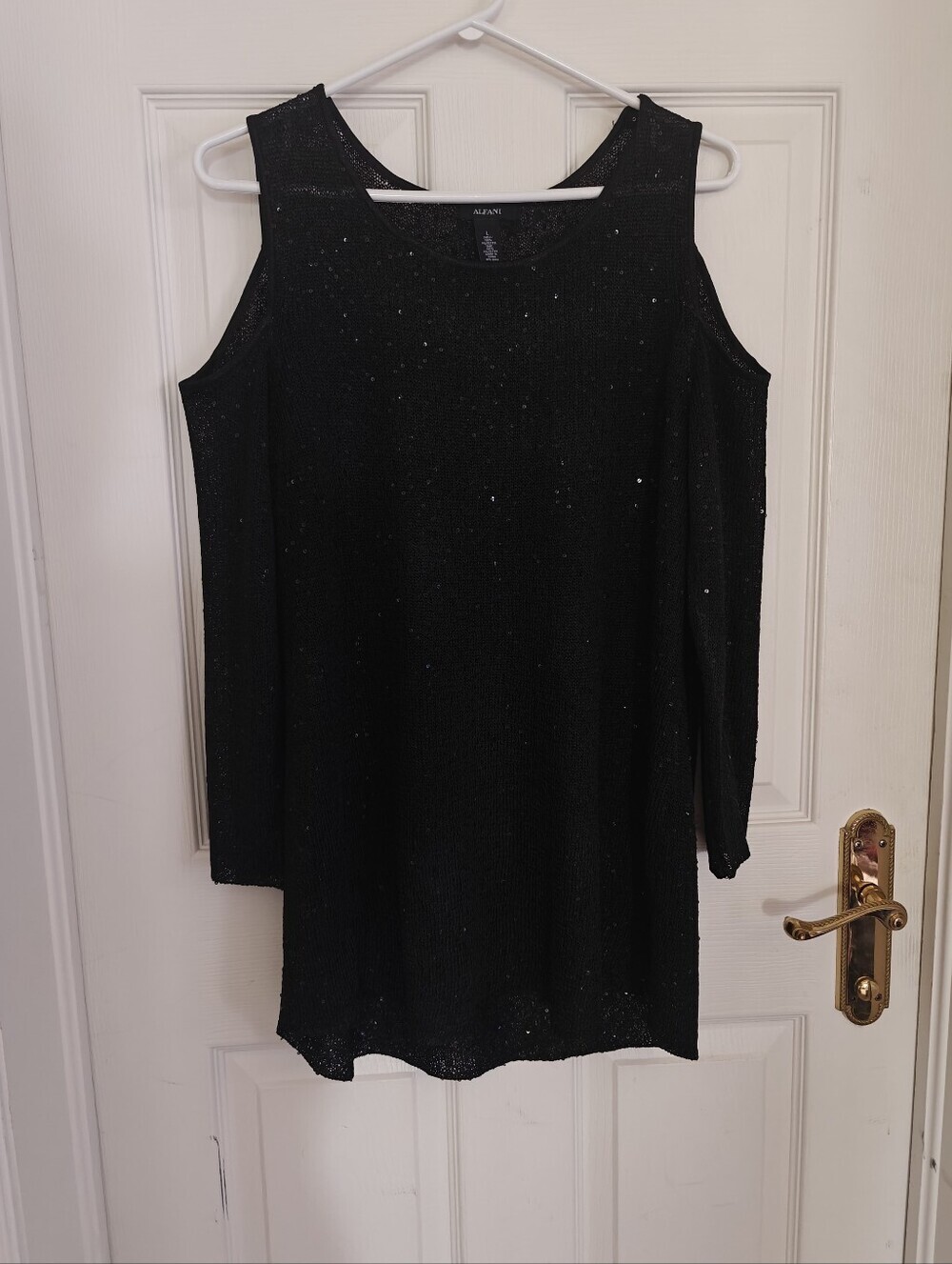 ALFANI Cold Shoulder Long Sleeve Sequined Shirt